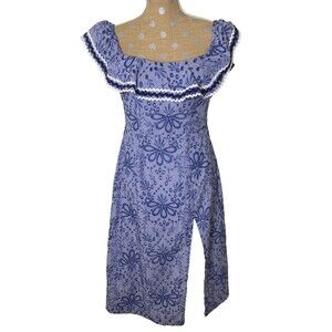 NWT $280 Anthropology Blue Floral Off Shoulder Dress M Resort Vacation Beachy